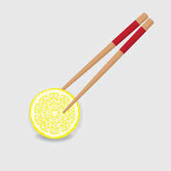 Round lemon slice with chopsticks