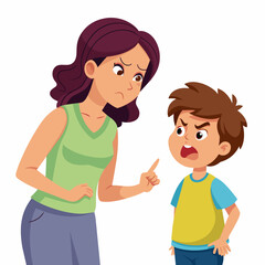 Mother is disciplining her child and the boy cry so sad, solid white background (6)