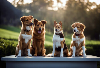 'podium dogs winner's Three poduim competition dog pedestal winner adorable animal award background...