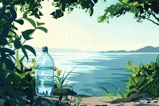 Refreshing image of a water bottle on the beach. Perfect for travel and vacation concepts