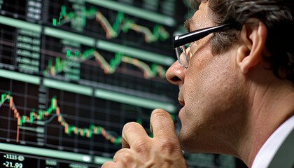 Business expert analyzing positive financial trend on virtual screen with professionalism