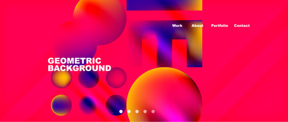 A visually stunning geometric background featuring circles and balls in vibrant colors like electric blue, amber, and magenta on a red background. Perfect for events and entertainment