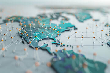 Naklejka premium Zoomed-in image of a blockchain node map, indicating global financial transactions and networks