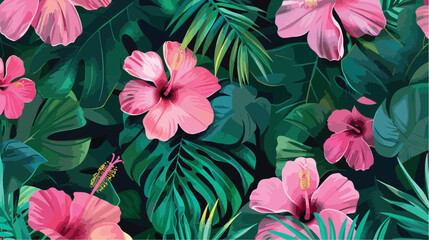 Exotic tropical flowers in pink emerald trend colors