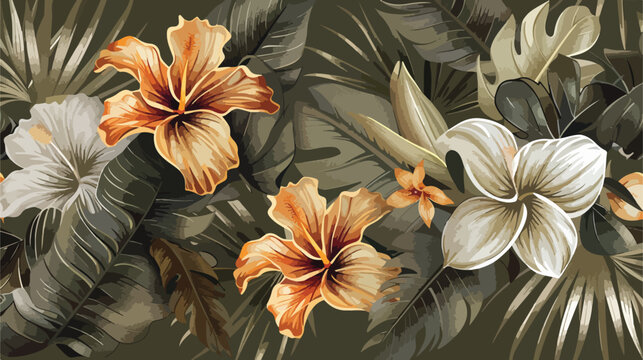 Exotic tropical flowers in trendy khaki colors artwor