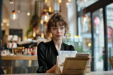 A woman shopping in a store with a mobile phone
