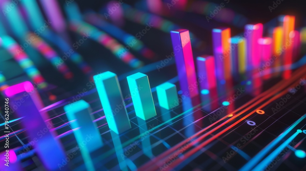 Leinwandbilder Colorful bar charts and line graphs representing financial data, illustrating the performance and trajectory of a successful business.