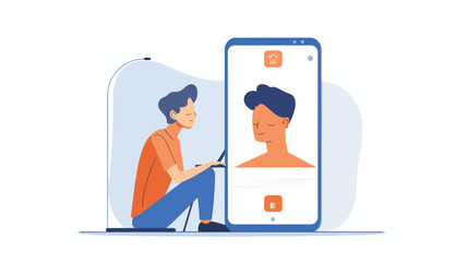 Face recognition technology landing page. Man sitting