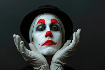 Person wearing clown makeup and a hat, perfect for circus or comedy themed designs