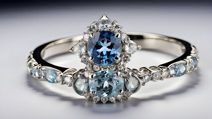 A Huge Blue Sapphire Encircled by Numerous Diamonds Set in White Gold, Numerous Diamonds Surround a Massive Blue Sapphire in White Gold, Set in White Gold with Numerous Surrounding Diamonds ring,