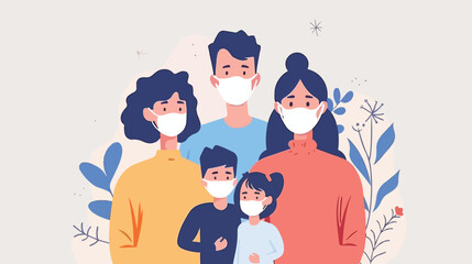 Family wearing medical masks covid-19 virus preventio