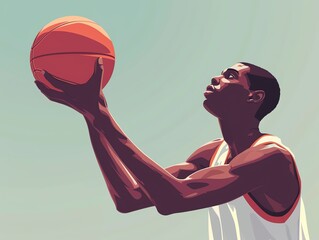 Basketball player practicing free throws, focus on the repetitive shot and concentration, bright colors, clean background, Realistic HD characters