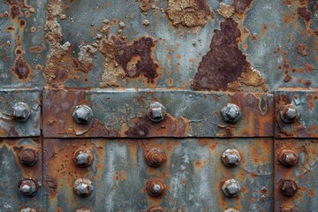 Fototapeta premium A weathered metal surface with industrial details. Suitable for backgrounds or textures