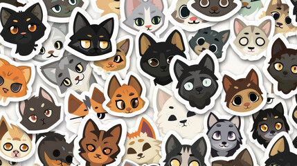 Fototapeta premium A collection of cat-themed stickers adorns a wall, bringing a playful and colorful touch to the space