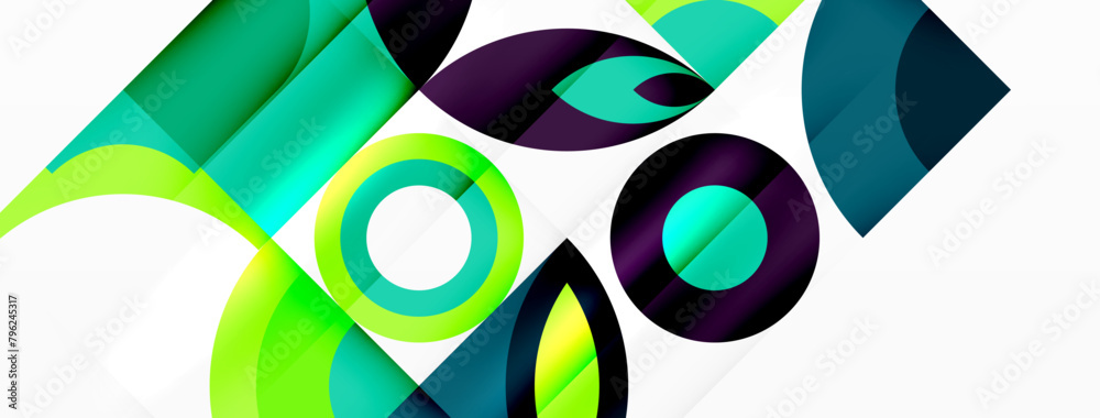 Aufkleber a symmetrical pattern of colorful geometric shapes resembling vertebrate fins and circles in magenta