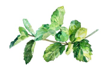 A beautiful watercolor painting of a plant with green leaves. Perfect for botanical designs