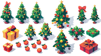 Festive vector cartoon decorated Christmas tree