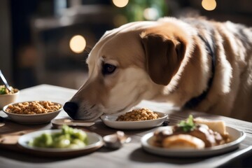 'serene dog tasting delicious meal animal pet eat bowl food racked home labrador companion copy...