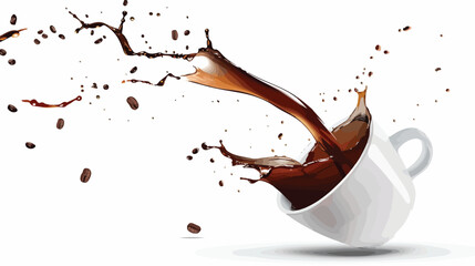 Pouring of hot coffee in cup on white background Vector