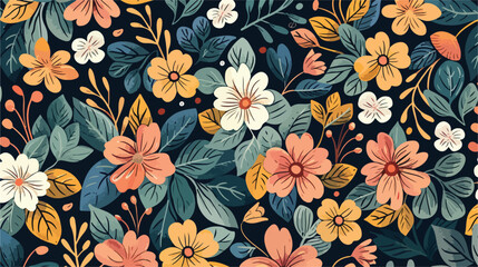 Floral seamless pattern with doodle flowers and leave