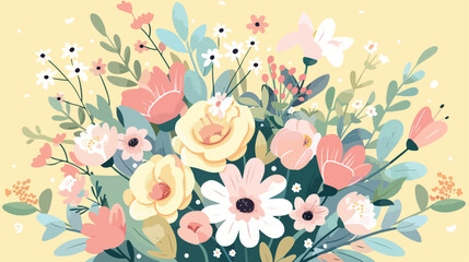 Flower bouquet with cute spring flowers. Vector illus