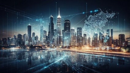 Company networking, network technology, communication, metropolitan development, urban advancement, and artificial intelligence (AI) - obrazy, fototapety, plakaty