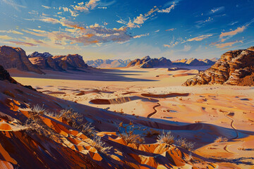 A Desert Warm Glow Landscape Of The Bathed Vast In