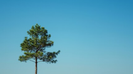 Solitary pine tree with a clear blue sky in the background