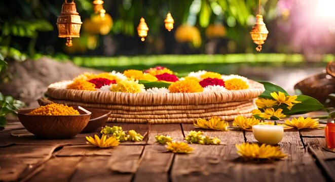 Indian celebration with flowers.