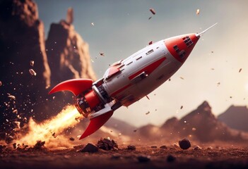 'retro rocket ground toy back illustration crashing bits breaking d crash broken spaceship vintage...