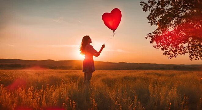 Woman with heart shape balloons.