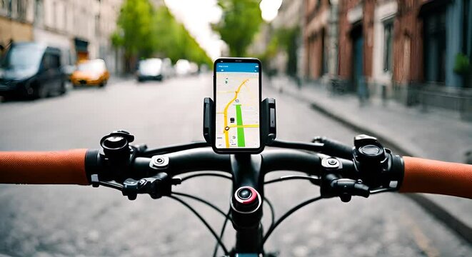 Mobile phone with GPS on the bicycle.
