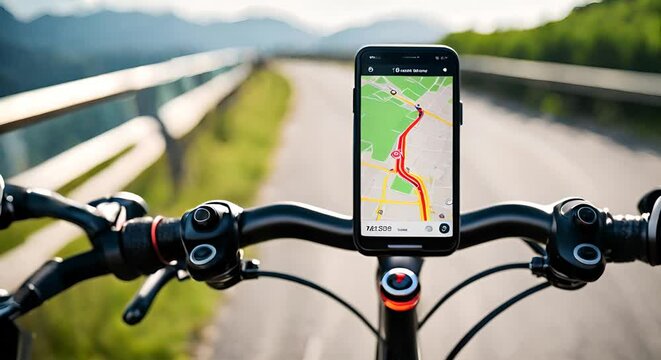 Mobile phone with GPS on the bicycle.