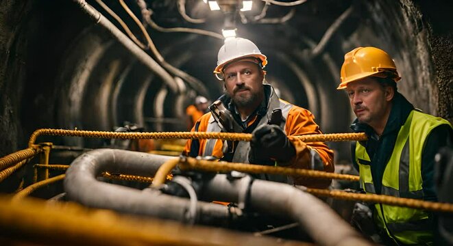 Workers in the construction of a subway tunnel.