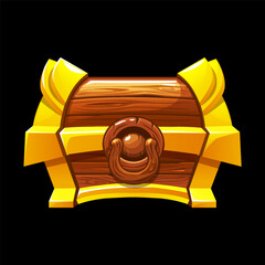 Wooden chest. Vector illustration isolated on a black background.