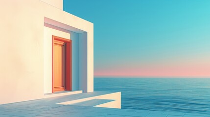 海と建物の扉,Generative AI AI画像