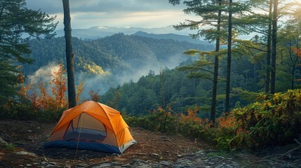 山の風景とキャンプテント,Generative AI AI画像