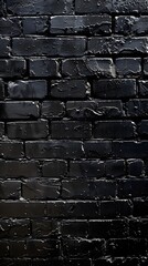 Dark Background Featuring a Black Brick Wall for Design Purposes