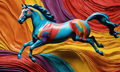 Fantasy Illustration of a wild Horse. Digital art style wallpaper background. rainbow colors