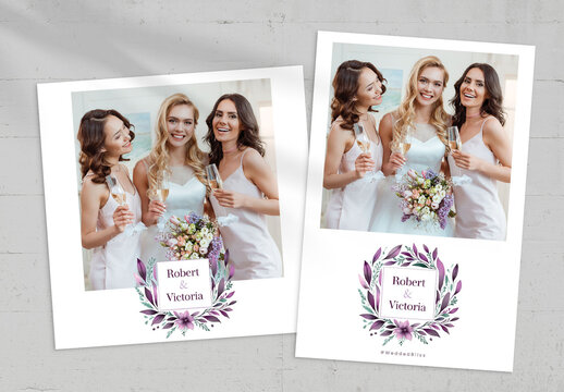 Purple Floral Wreath Photo Card Layout