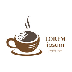 logo design of hot coffee in a glass with smoke