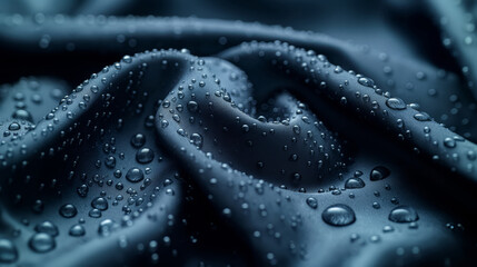 Close-Up Of Glistening Water Beads On Textured Fabric With A Luminous Effect