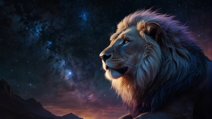 夜空とライオン,Generative AI AI画像