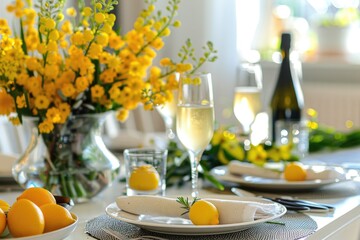 Elegant table set with wine glasses and lemons, perfect for restaurant or event promotions