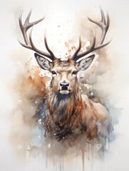 Portrait of a deer  in watercolor style