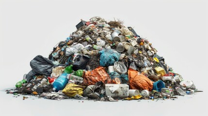 A pile of garbage on top of a white surface. Suitable for environmental concepts