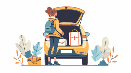 Young woman going on a trip by car and thinking
