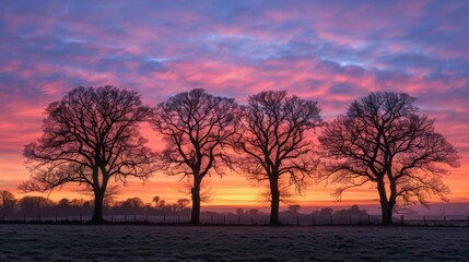Silhouettes of trees against a vibrant sunrise sky, signaling the start of a new day