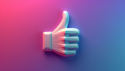 Fototapeta premium vector logo of a social media white thumbs up against a purple blue gradient backgroundcomposed of simple shapes,generative ai