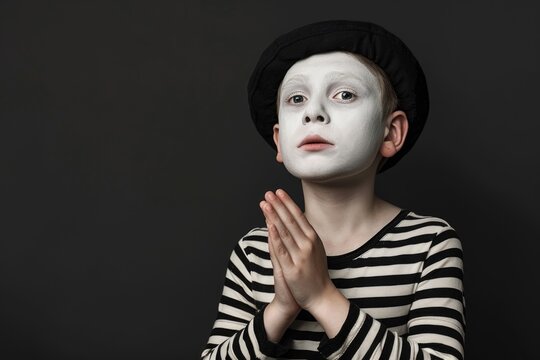 A boy with a face painted like a mime, suitable for artistic and entertainment concepts